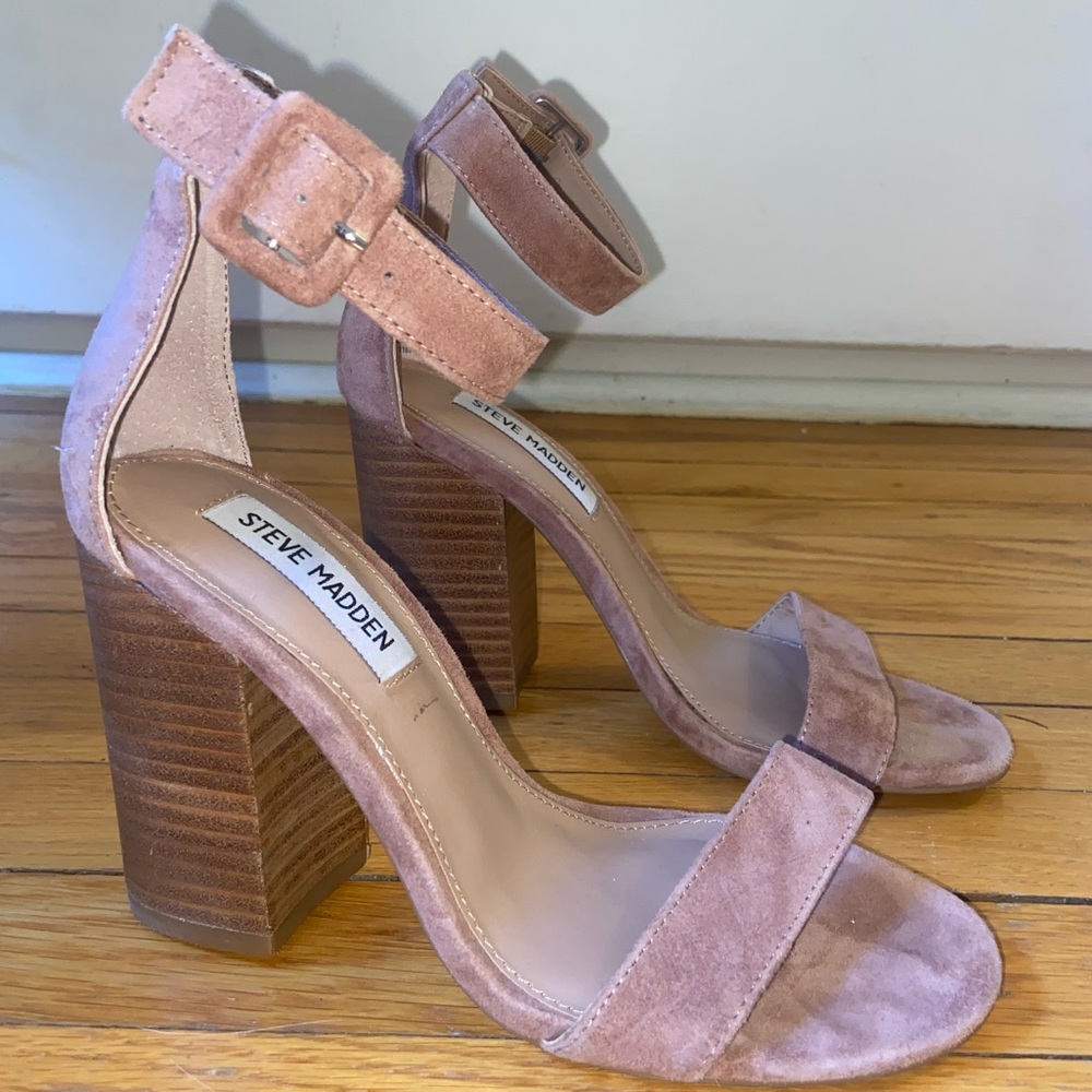 NWOT Steve Madden Dusty Rose Suede and Wood Strapped Heels